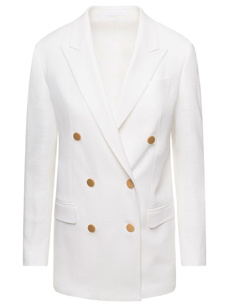 Jasmine White Double-Breasted Jacket With Gold-Tone Buttons In Viscose Blend Woman
