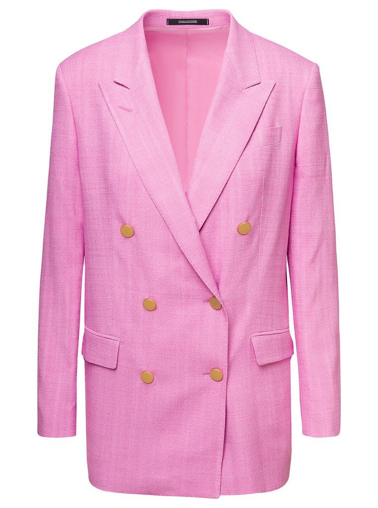 Jasmine Pink Double-Breasted Jacket With Gold-Tone Buttons In Viscose Blend Woman