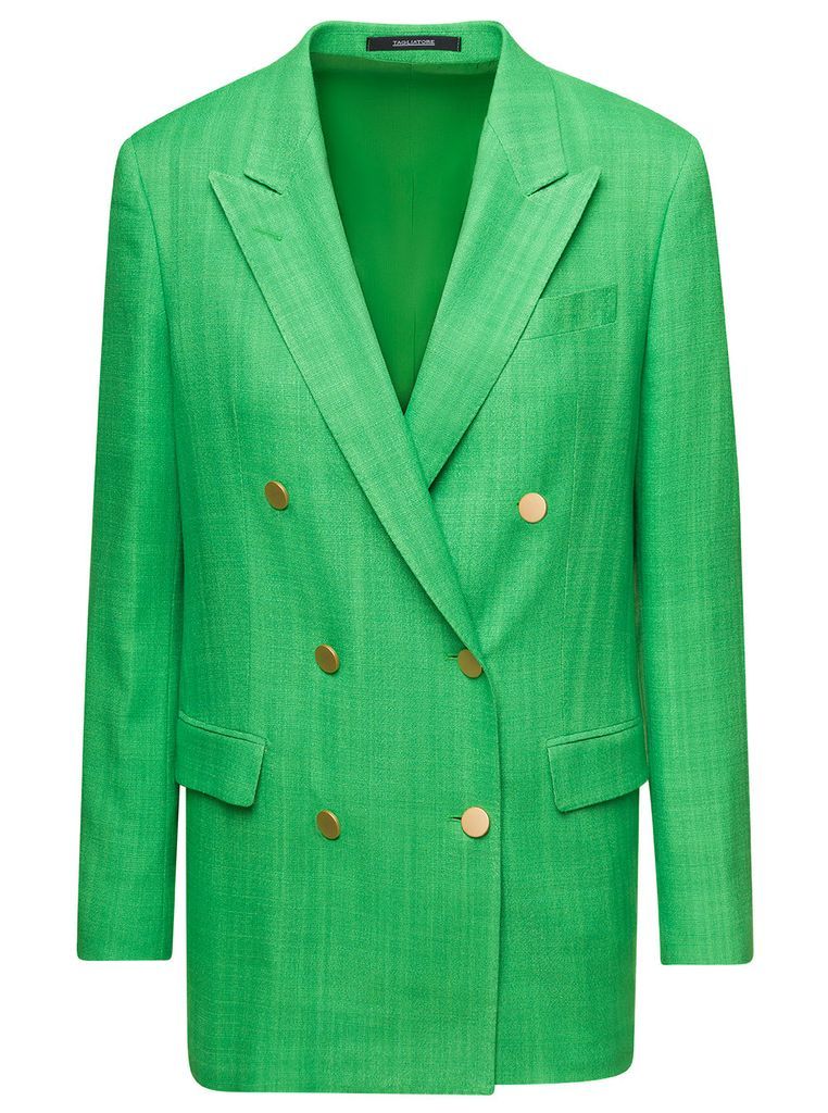 Jasmine Green Double-Breasted Jacket With Gold-Tone Buttons In Viscose Blend Woman