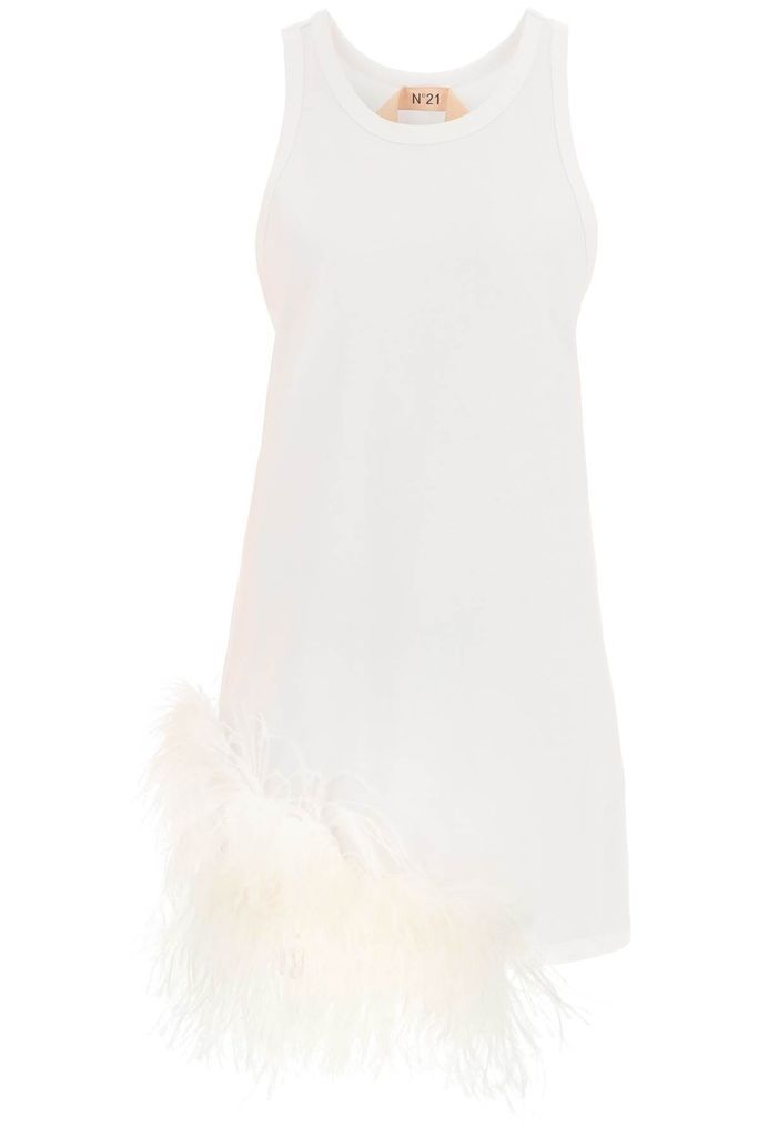 Jersey Mini Dress With Feathers