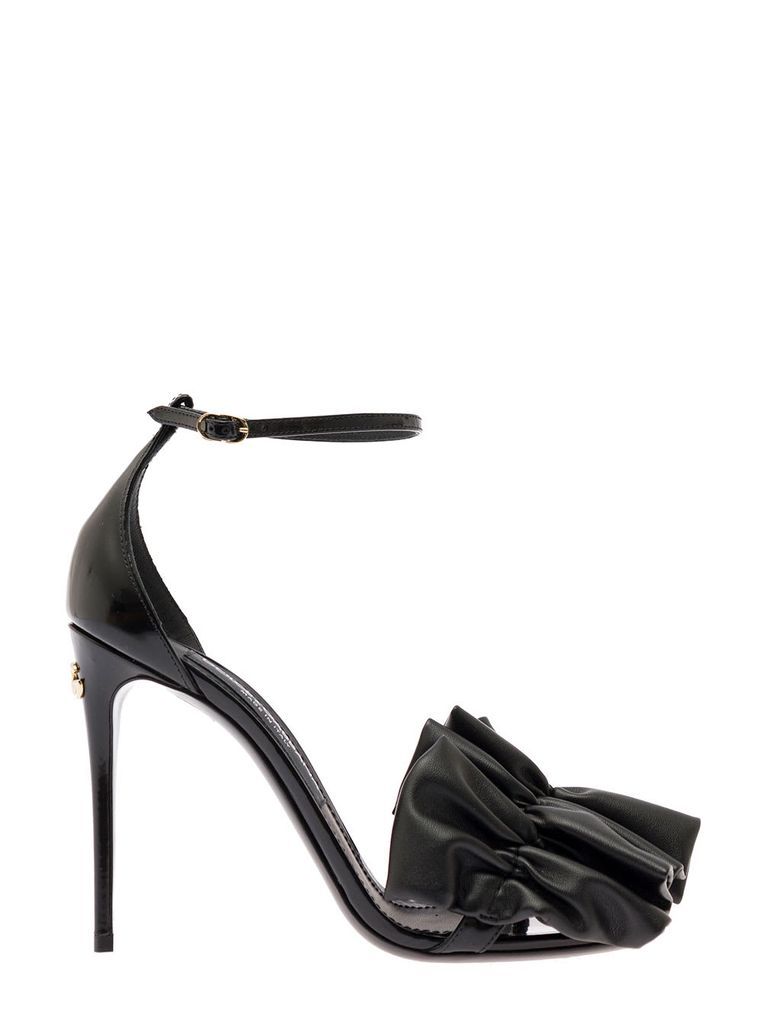 Keira Black Sandals With Ruching In Leather Woman Dolce & Gabbana
