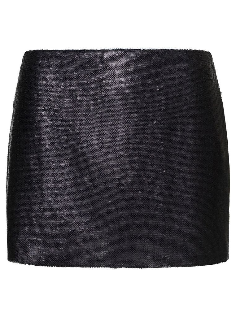 Kailua Mini Black Skirt With All-Over Micro Paillettes In Polyester Woman