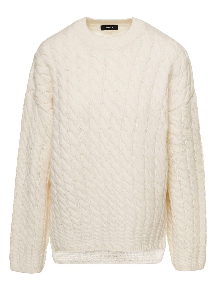 Karenia Cream White Cable Knit Sweater In Wool And Cashmere Woman Theory