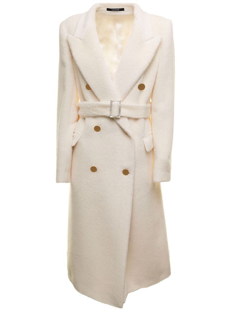 Jole Wool And Alpaca White Double-Breasted Long Coat