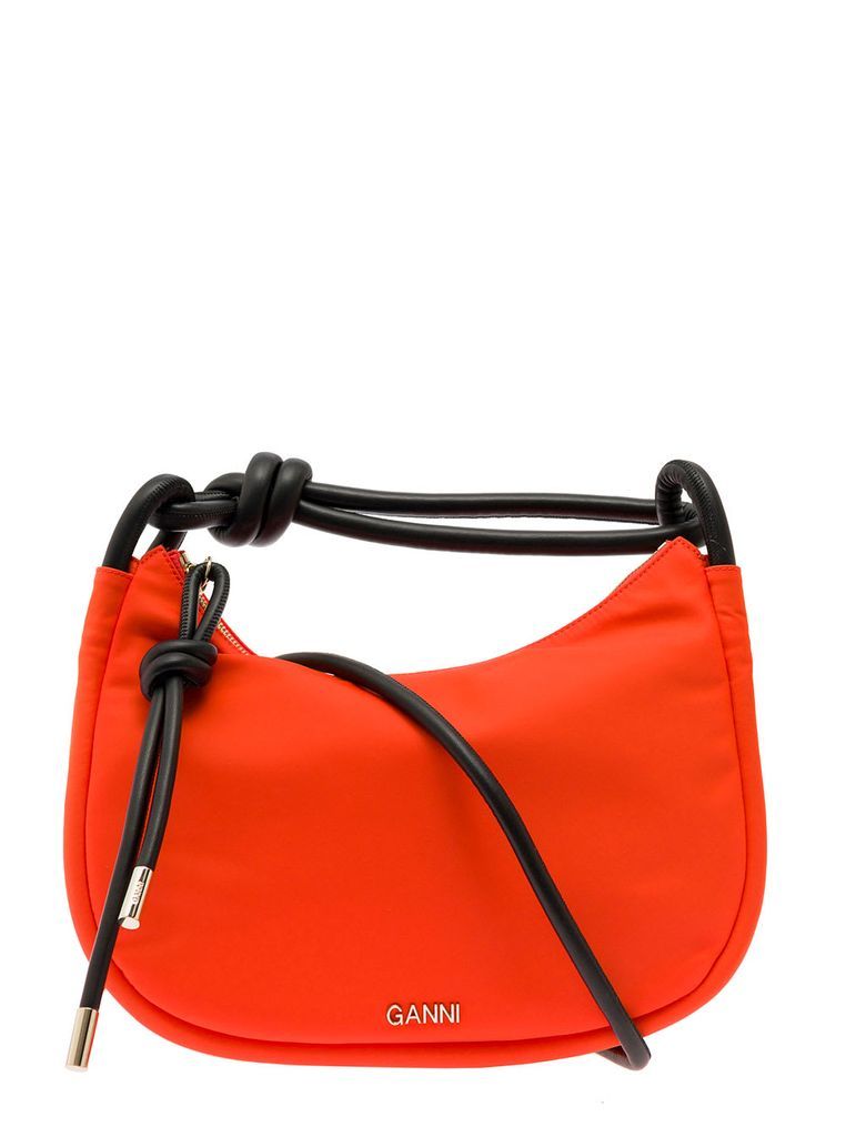 Knot Baguette Orange Shoulder Bag With Knot Detail In Recycled Fabric And Leather Woman