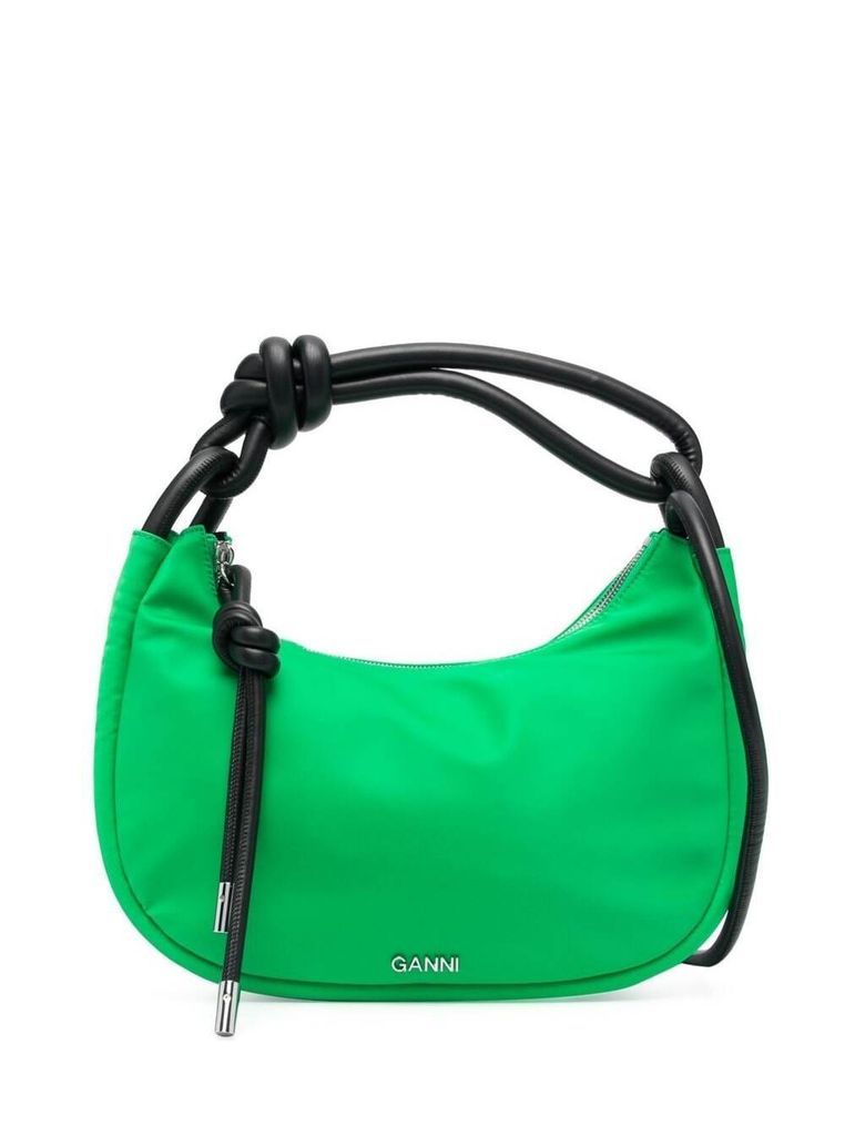 Knot Baguette Green Shoulder Bag With Knot Detail In Recycled Fabric And Leather Woman