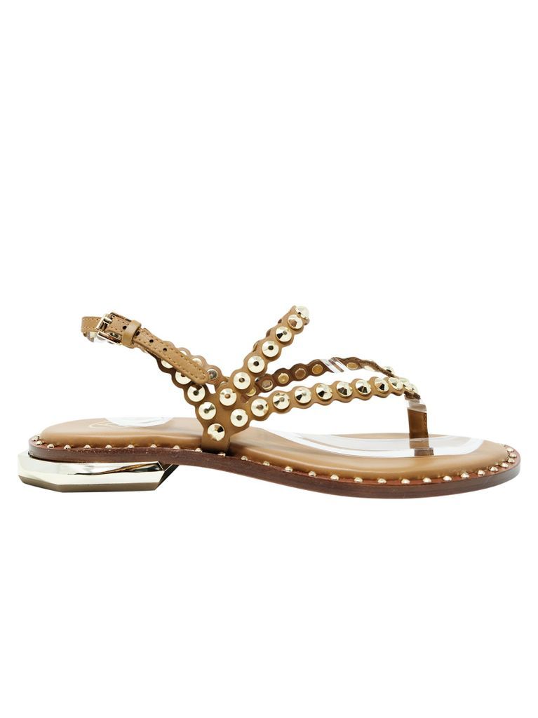 Leather Flat Sandals With Gold Studs