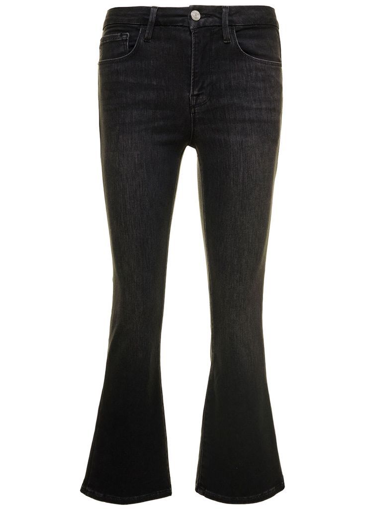 Le Crop Mini Boot Black Five Pockets Flared Jeans In Cotton Denim Woman Frame
