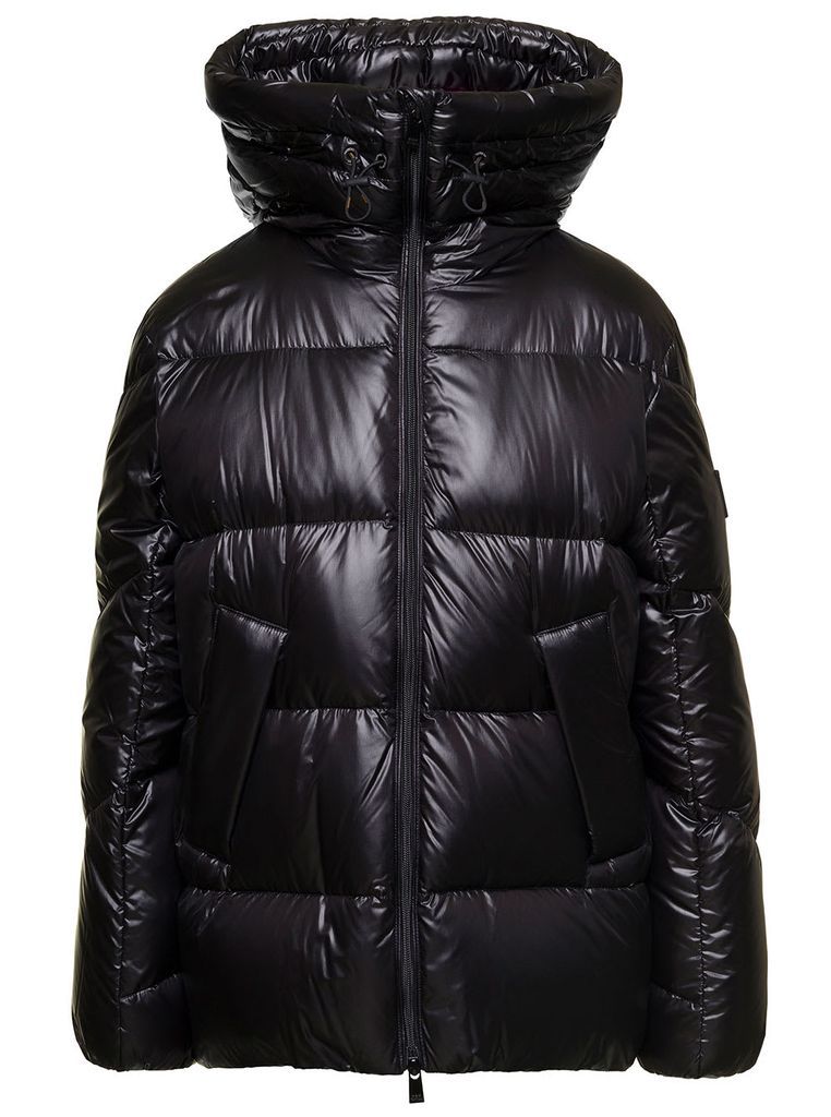 Larali Black Down Jacket With Logo Patch In Nylon Woman
