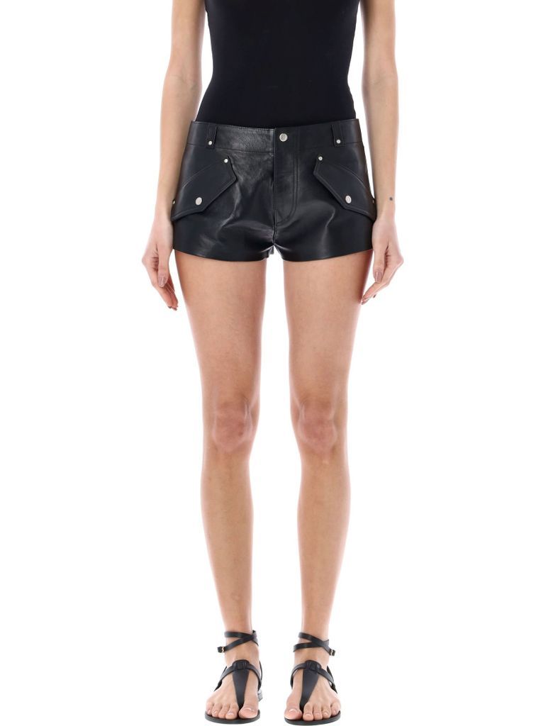 Leather Short Pants With Front Flap Pockets