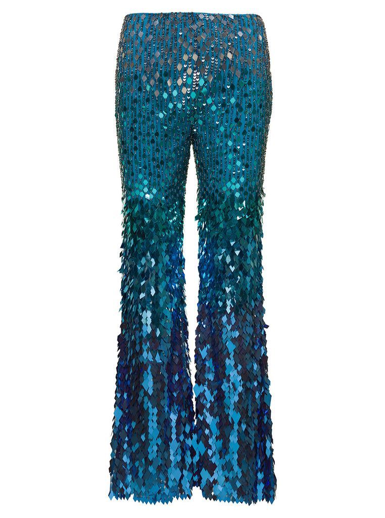 Light-Blue Flared Pants With Sequin-Embellishment All-Over In Polyamide Woman