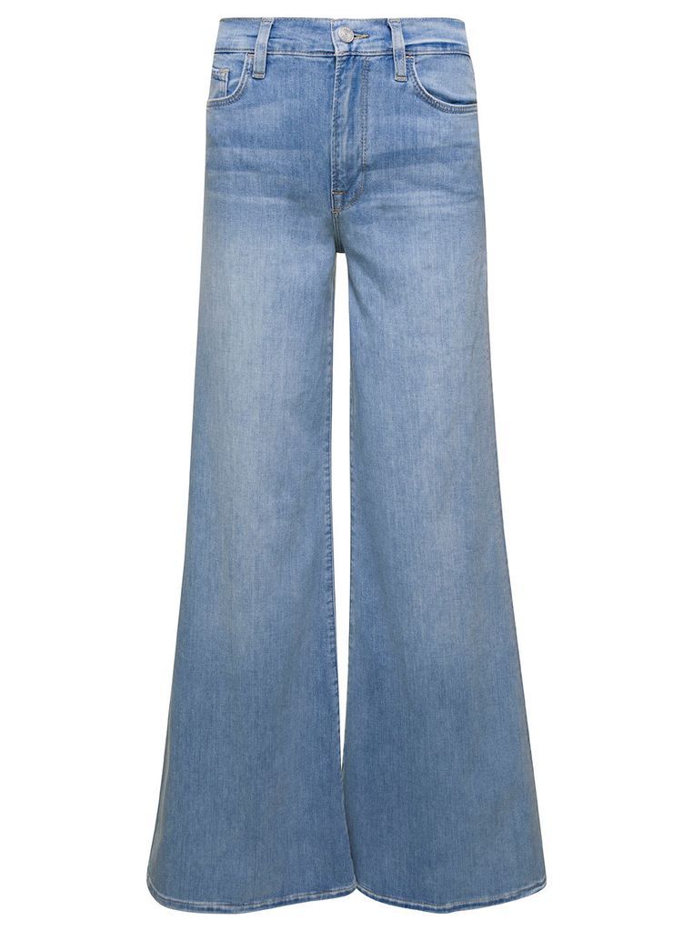 Light Blue Denim Wide Leg Jeans In Cotton Woman