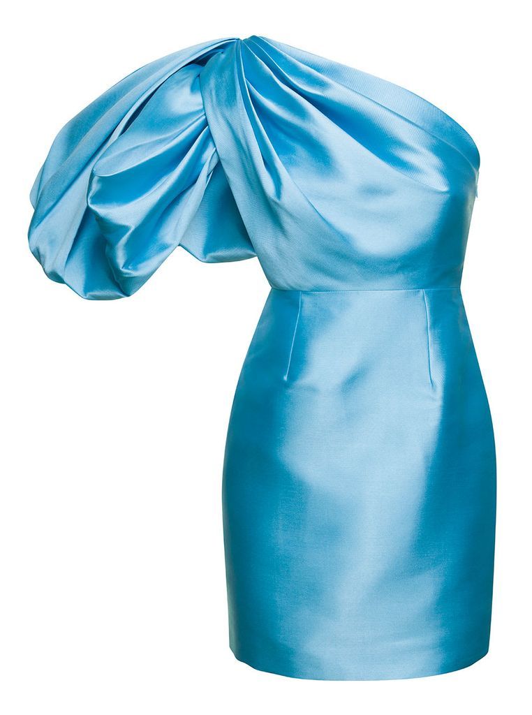 Light Blue Hayes One-Shoulder Mini Dress In Twill Woman