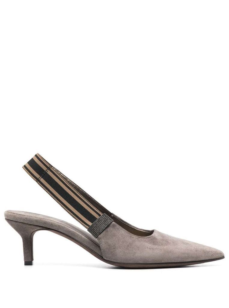 Light Grey Pointed Toe Suede Pumps In Leather Woman