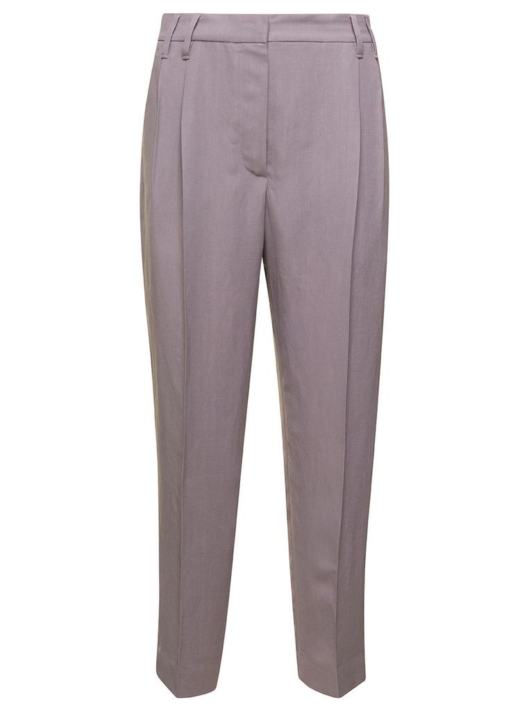 Lilac High Waisted Tailored Trousers In Linen Blend Woman