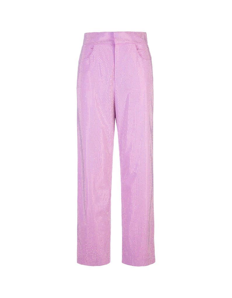 Lilac Straight Trousers With Crystals