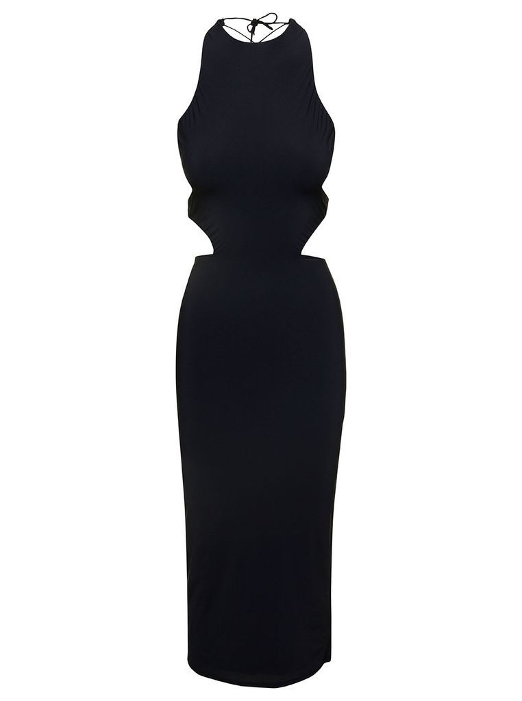 Linda Midi Black Dress With Open Back And Cut-Out In Stretch Polyamide Woman