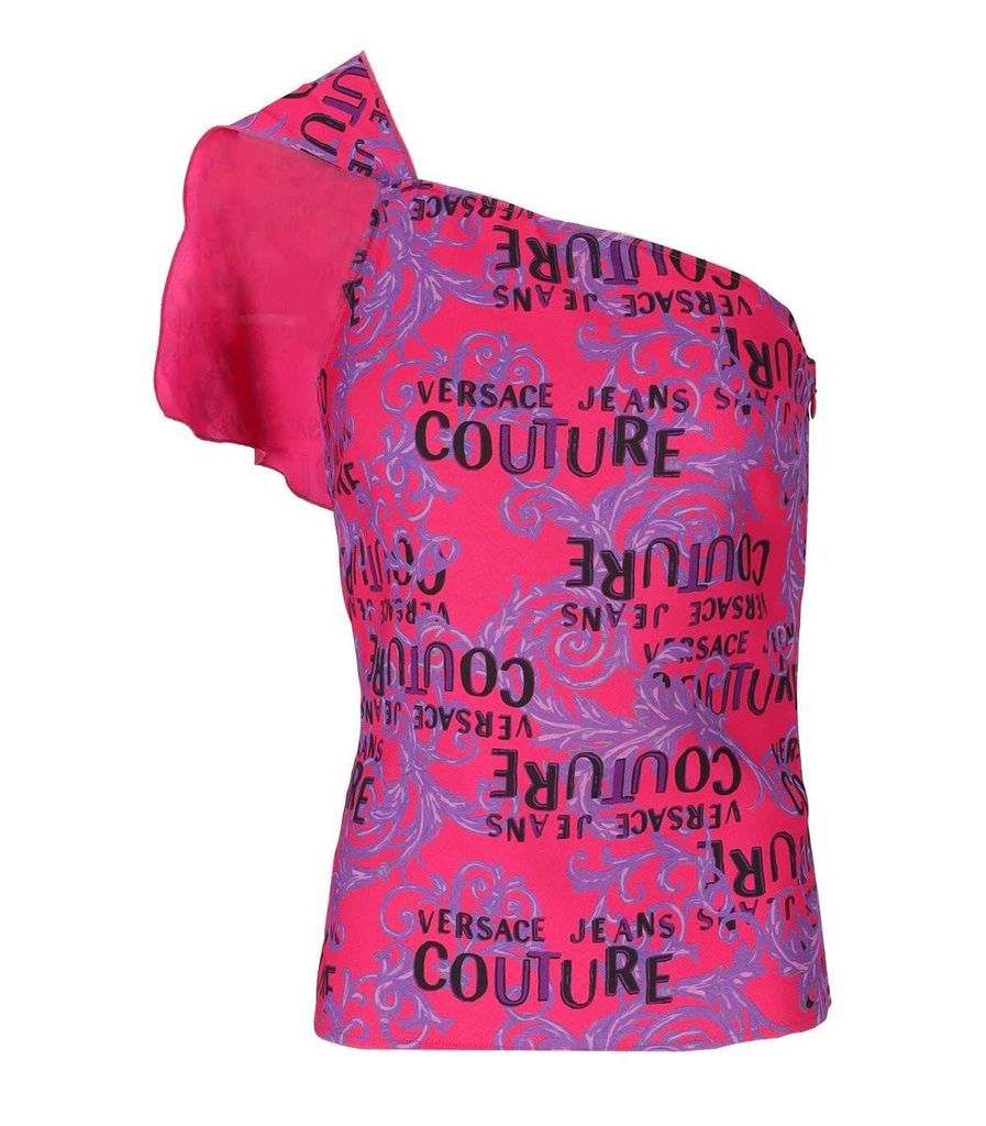 Logo Couture Fuchsia One-Shoulder Top