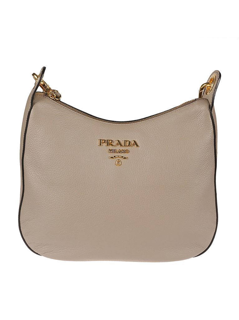 Logo Embossed Top Zip Shoulder Bag