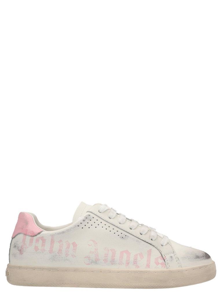 Logo Printed Distressed Lace-Up Sneakers