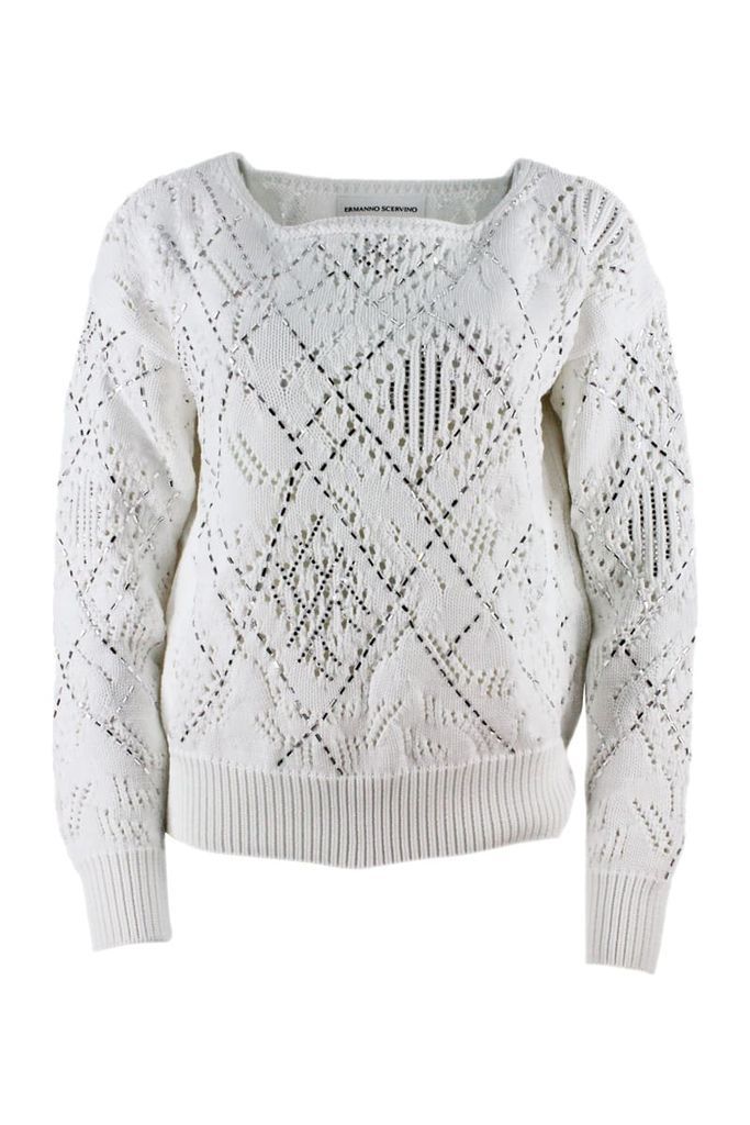 Long-Sleeved Boat Neck Sweater With Crystals
