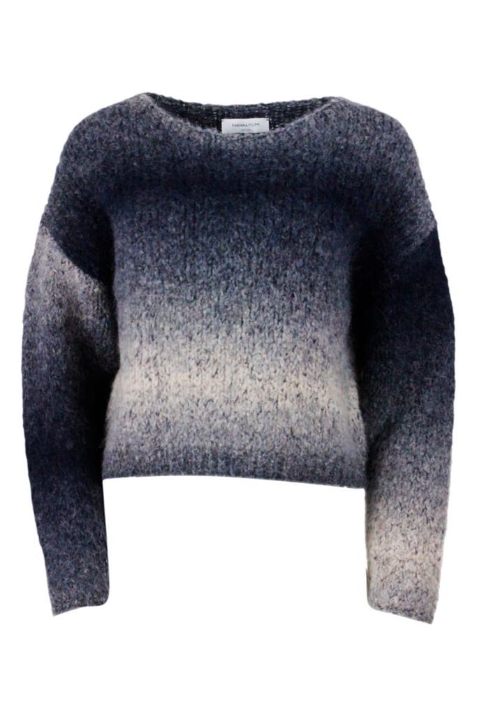 Long-Sleeved Crewneck Sweater In Faded Alpaca.