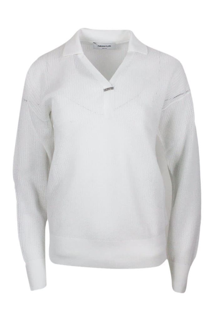 Long-Sleeved Cotton Sweater With Shirt Collar