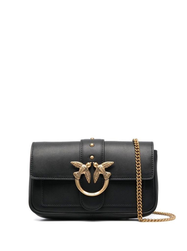 Love One Pocket Black Shoulder Bag With Logo Patch In Smooth Leather Woman Pinko