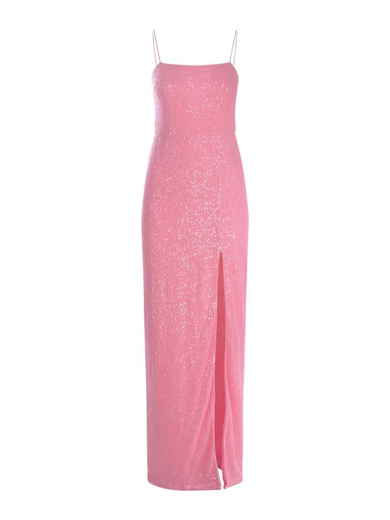 Long Dress Rotate Begonia Pink In Micro Sequins