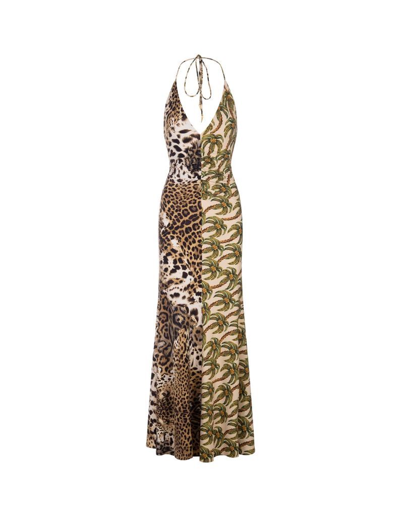 Long Dress With Jaguar And Palm Prints