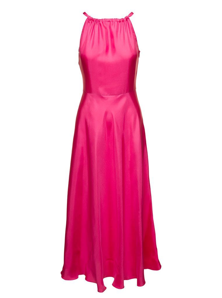 Long Fuchsia Sleeveless Dress With An Open Back Woman