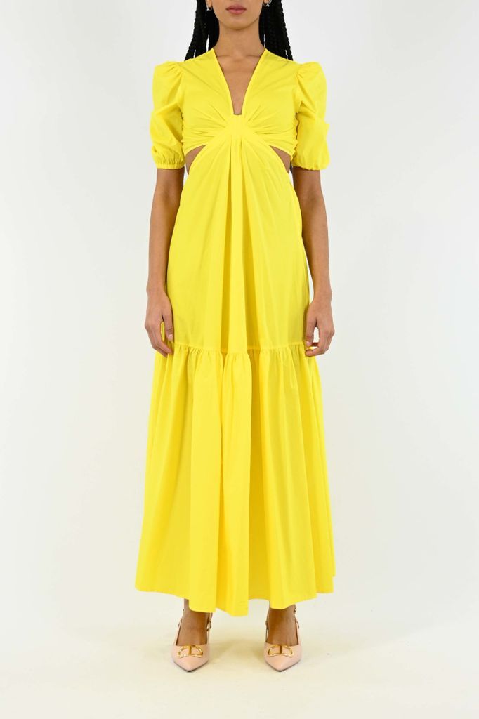 Long Poplin Dress With Cut-Out And Flounce