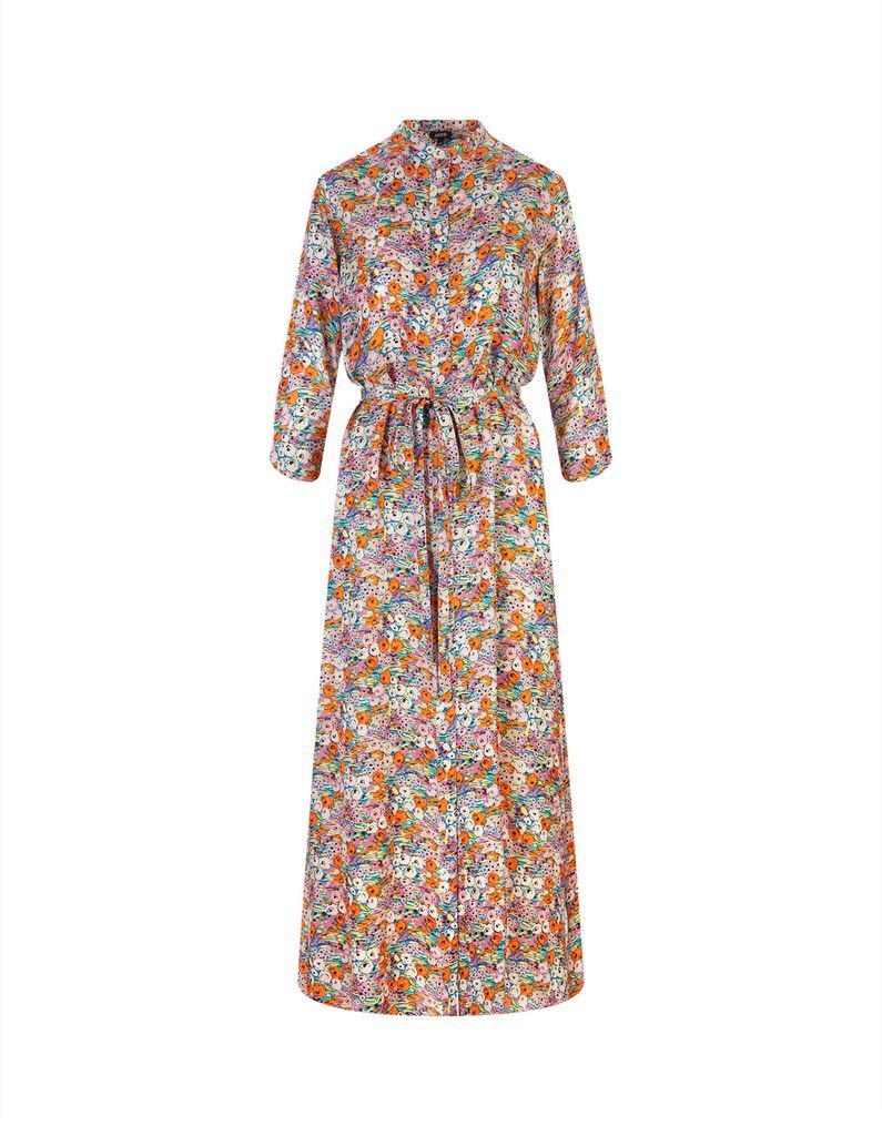 Long Shirt Dress With Pink And Orange Floral Pattern