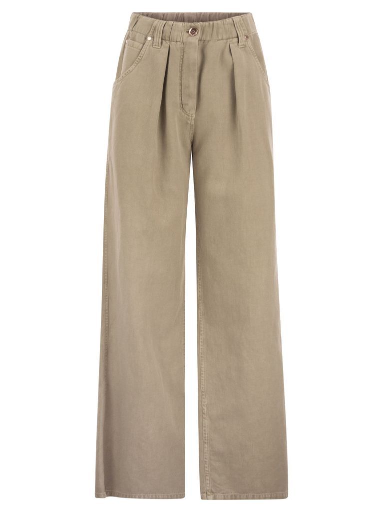 Loose Wide Trousers In Cotton And Linen Cover-Up