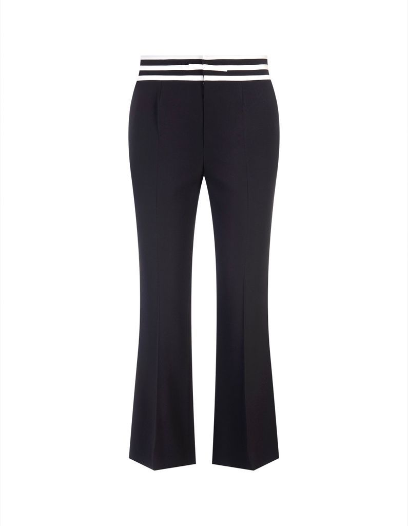 Low-Waisted Black Trousers With Ivory Striped Details