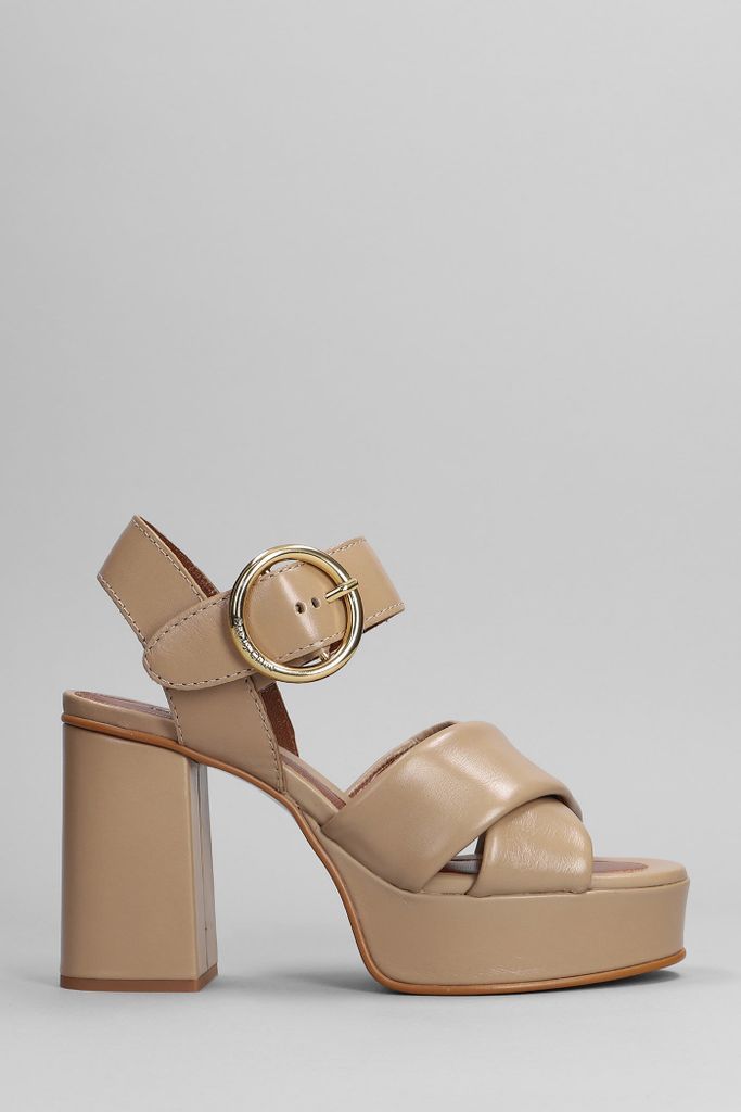 Lyna Sandals In Beige Leather