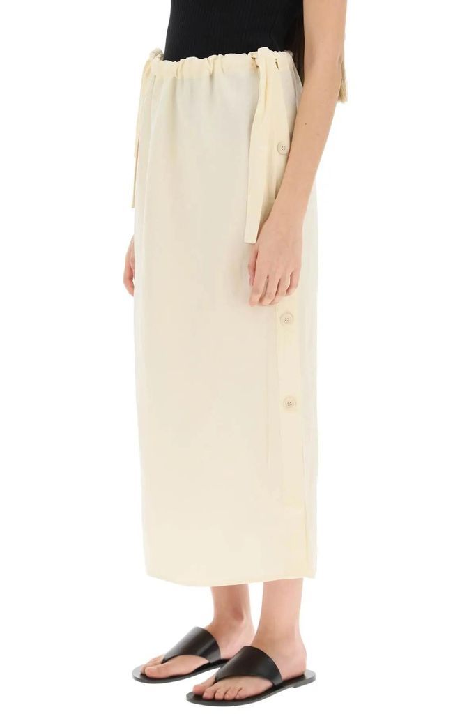 Lyocell Linen Midi Skirt With Side Buttons