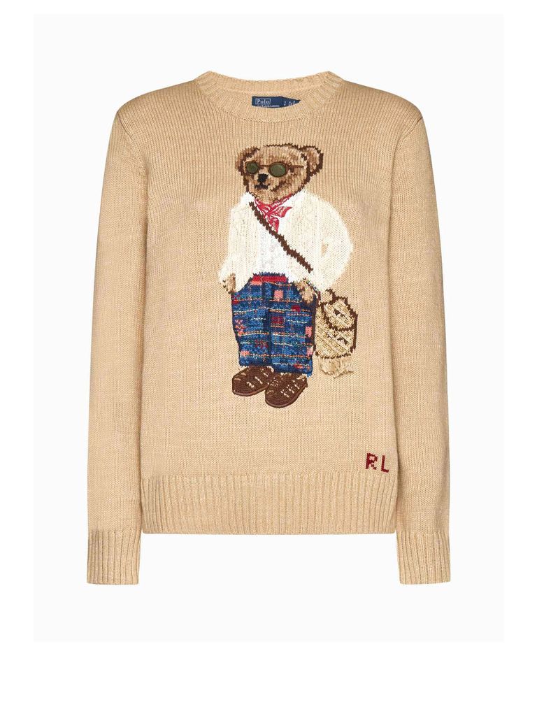 Madras Bear Embroidered Crew Neck Sweater