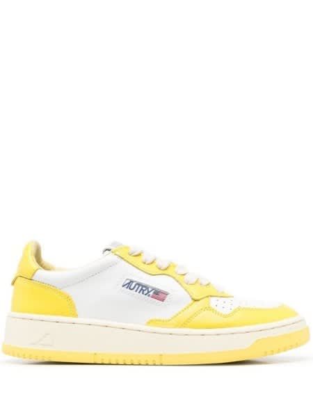Medalist Low Sneaker In White And Yellow Two-Tone Leather