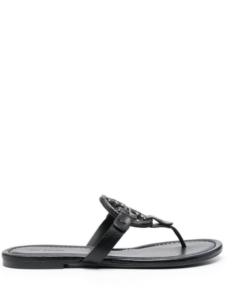 Miller Black Thong Sandal With Tonal Logo In Leather Woman Tory Burch