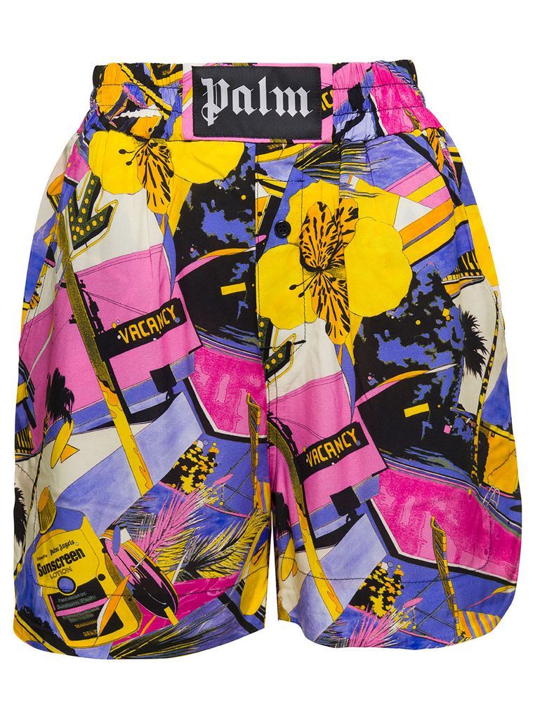 Miami Multicolor Shorts With All-Over Graphic Print In Viscose Woman