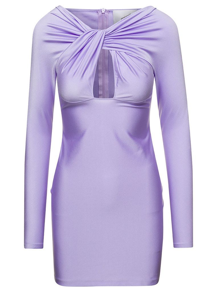 Mini Lavender Dress With Twisted Cut-Out Detail In Stretch Polyamide Woman