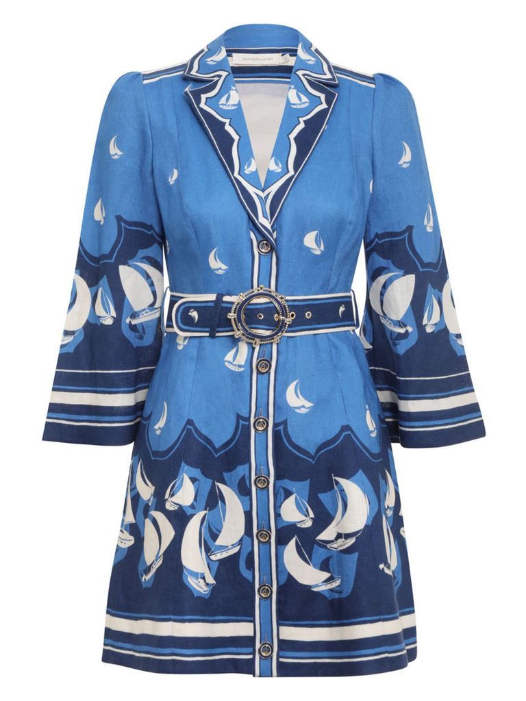 Mini Shirt Dress In Blue Sailboats