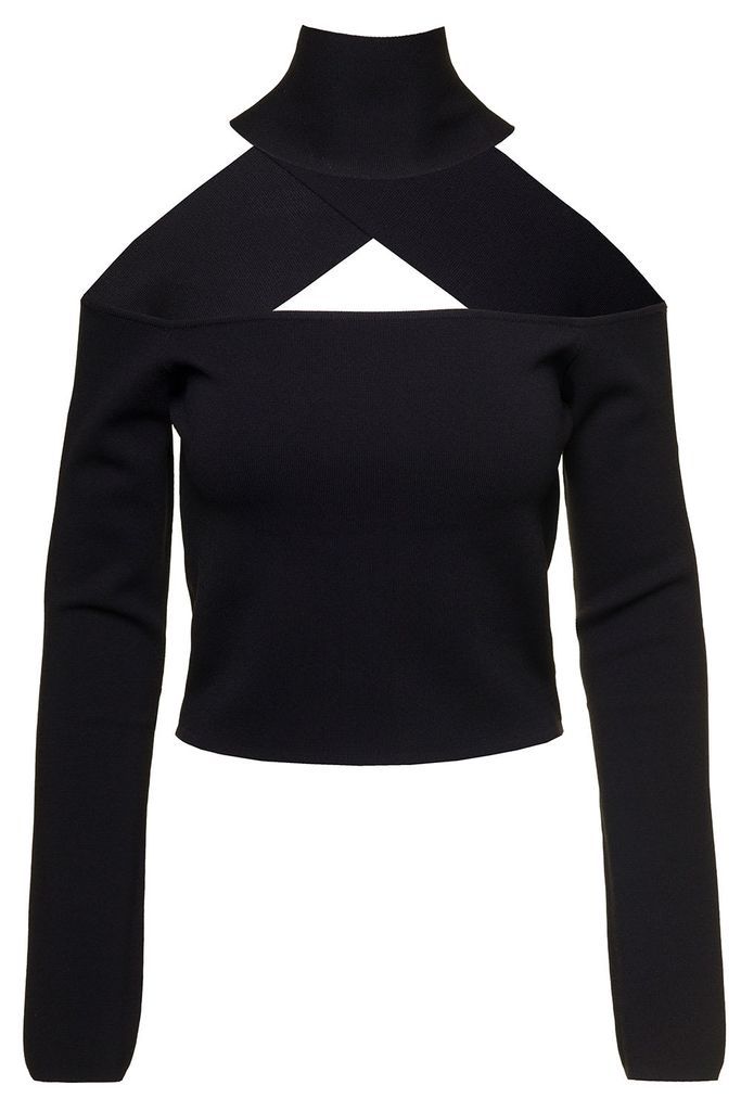 Molins Black Top With Choker Detail And Extra Long Sleeves In Rayon Blend Woman Gauge81