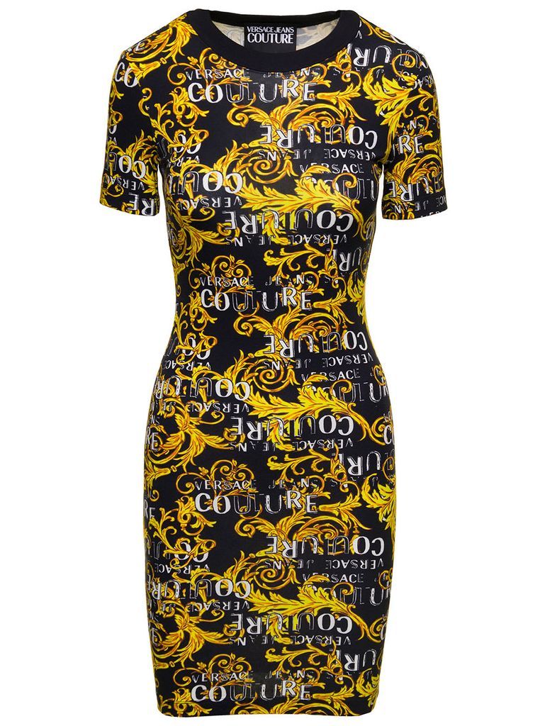 Multicolor Sheath Dress With All-Over Couture Logo Print In Stretch Cotton Woman