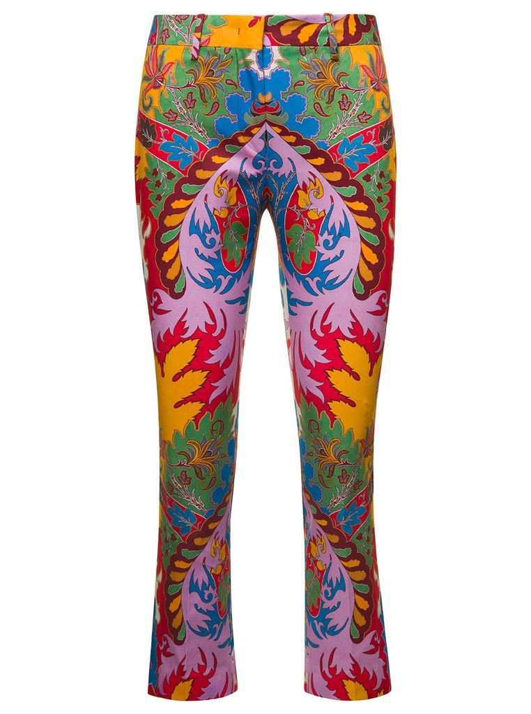 Multicolored Printed Mini Flared Pants With Graphic Print All-Over In Cotton Woman