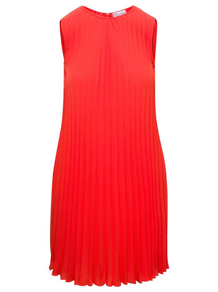 Mini Orange Pleated Sleeveless Dress In Acetate Blend Woman