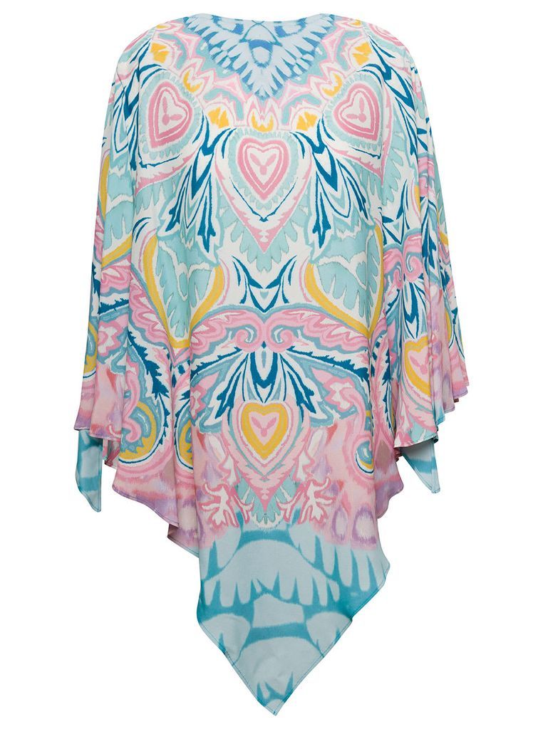 Multicolor Cape With Bat Sleeves And All-Over Paisley Print In Viscosa Woman