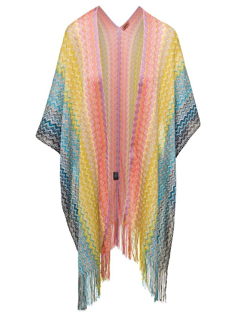 Multicolor Cape With Graphic Jacquard Motif All-Over In Viscose Blend Woman