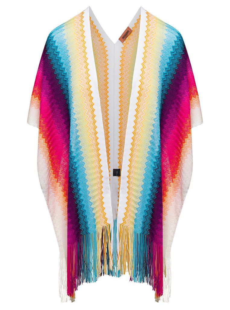 Multicolor Cape With Striped Motif All Over And Fringed Hems In Viscose Woman